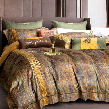 Luxury Gold Jacquard Egyptian Cotton 1200TC Embroidered European Bedding Set
